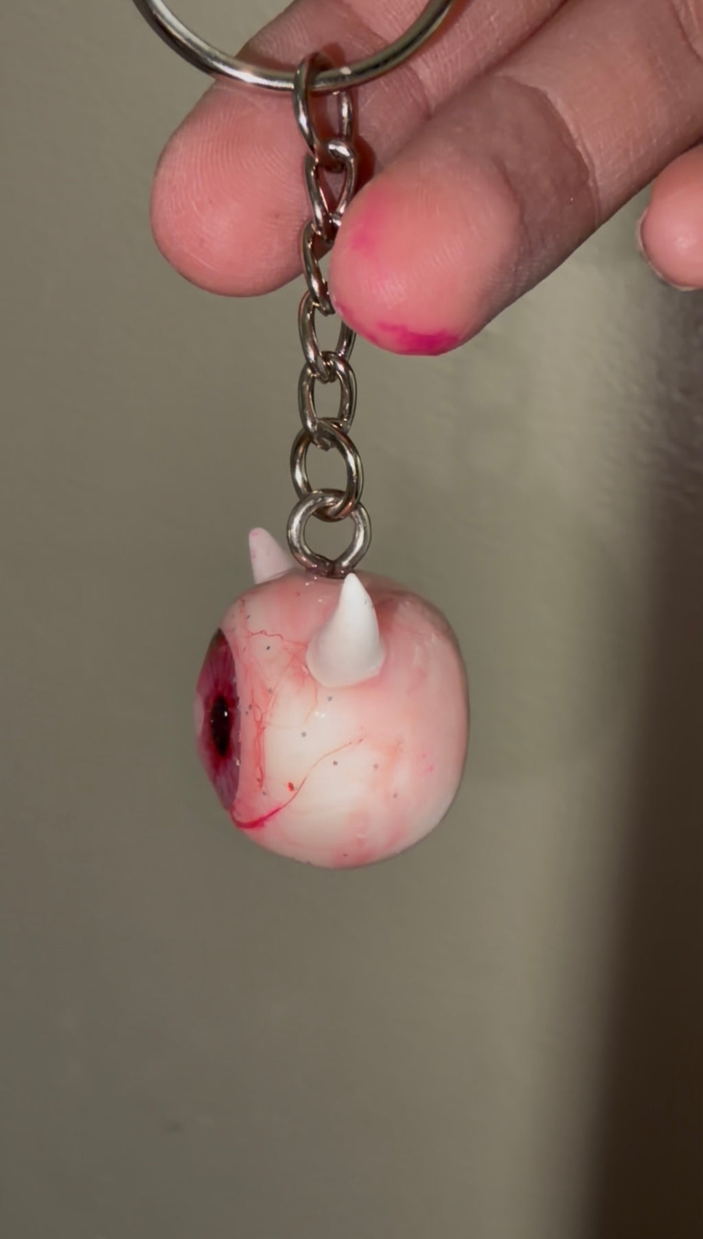 Pink sparkly devil eyeball keychain
