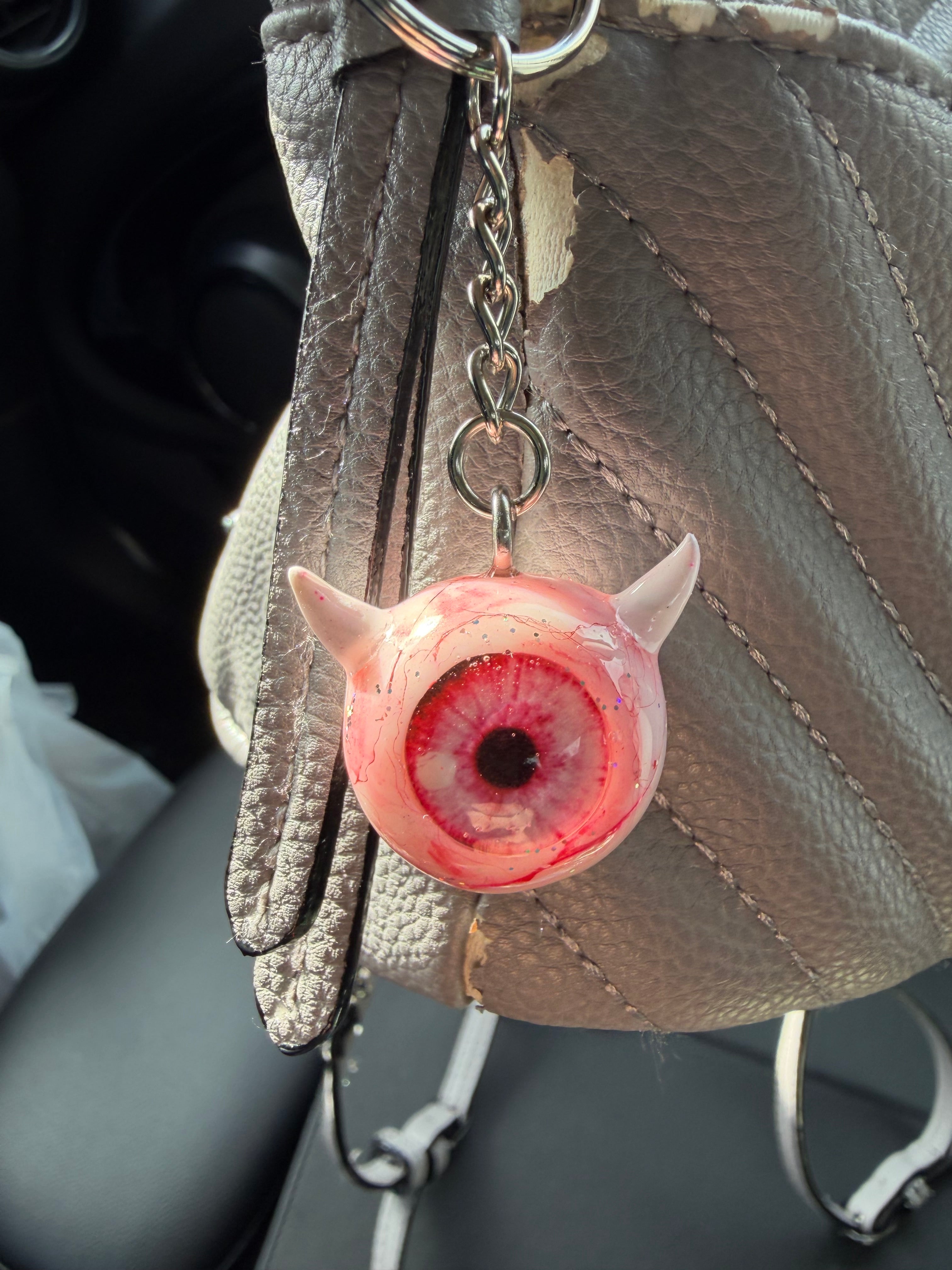 Pink sparkly devil eyeball keychain