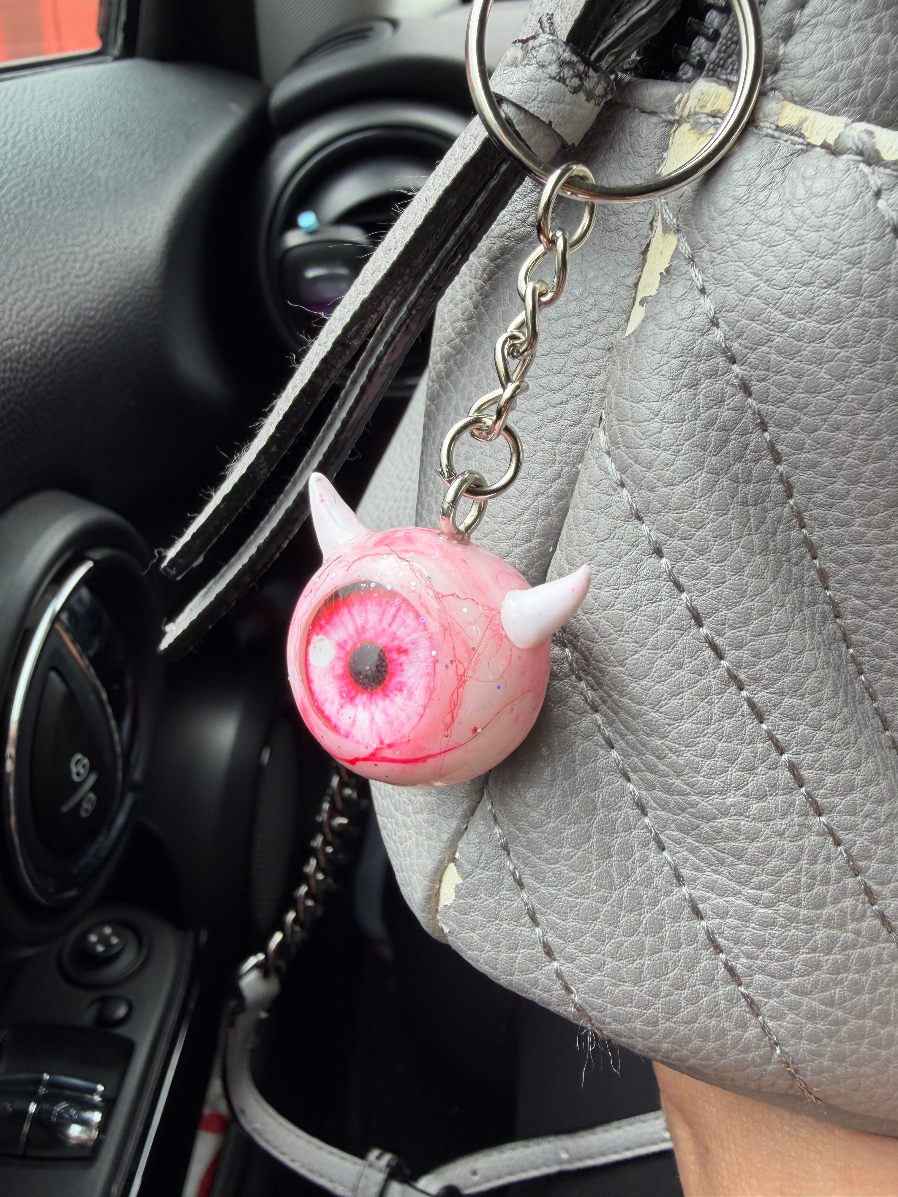 Pink sparkly devil eyeball keychain
