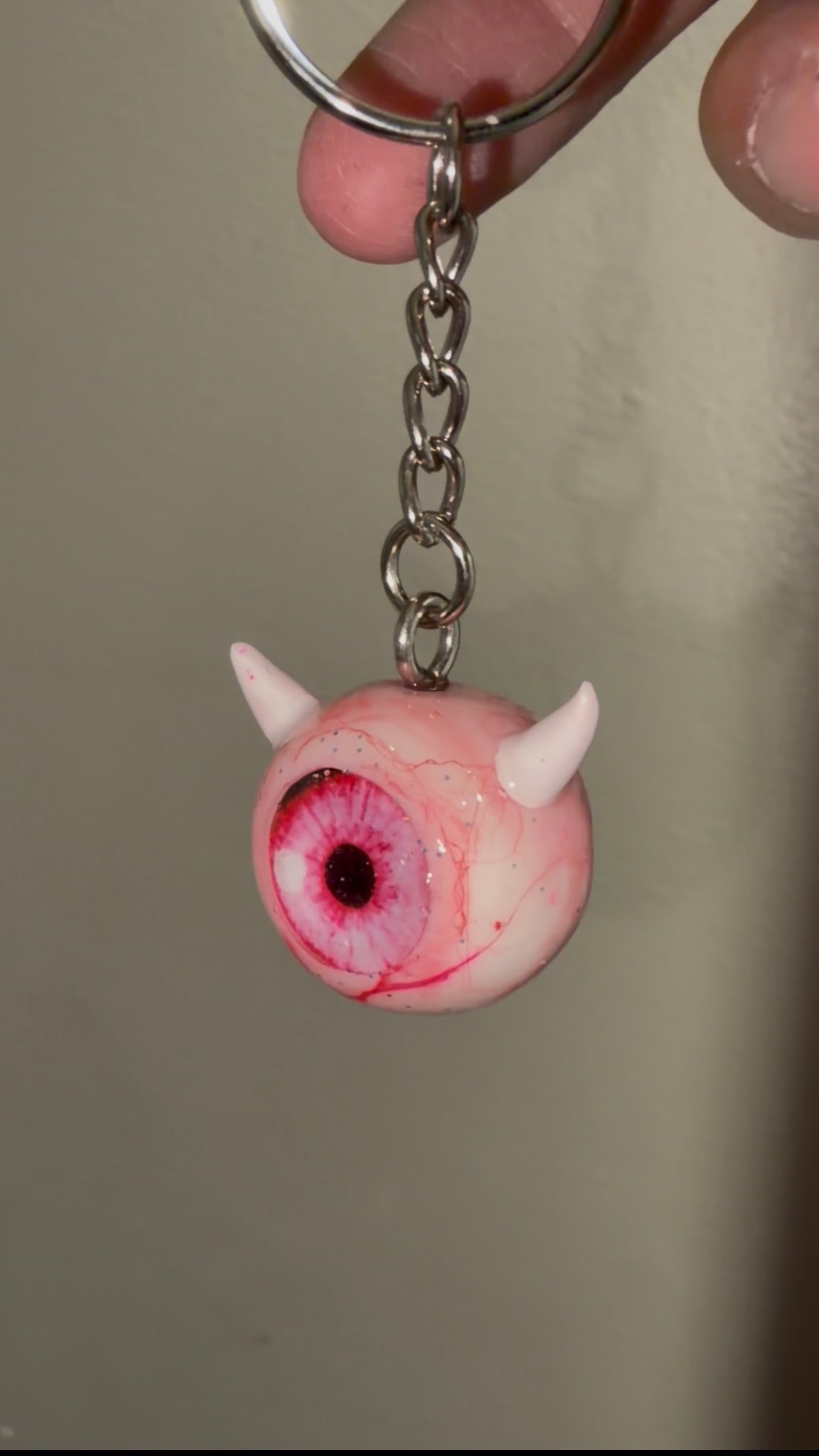 Pink sparkly devil eyeball keychain