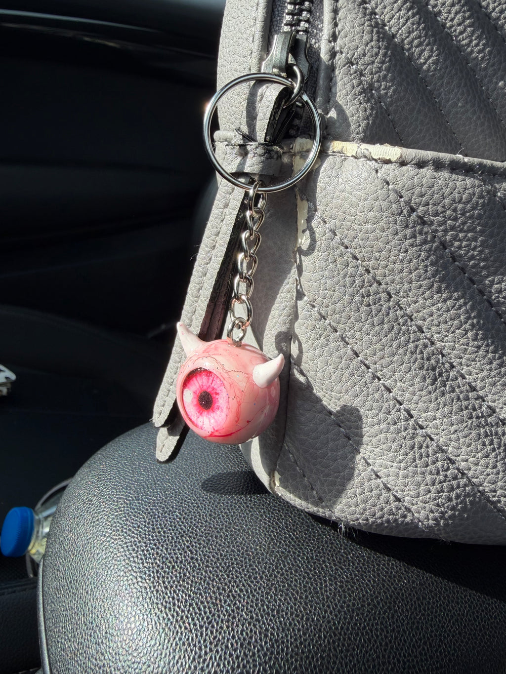 Pink sparkly devil eyeball keychain
