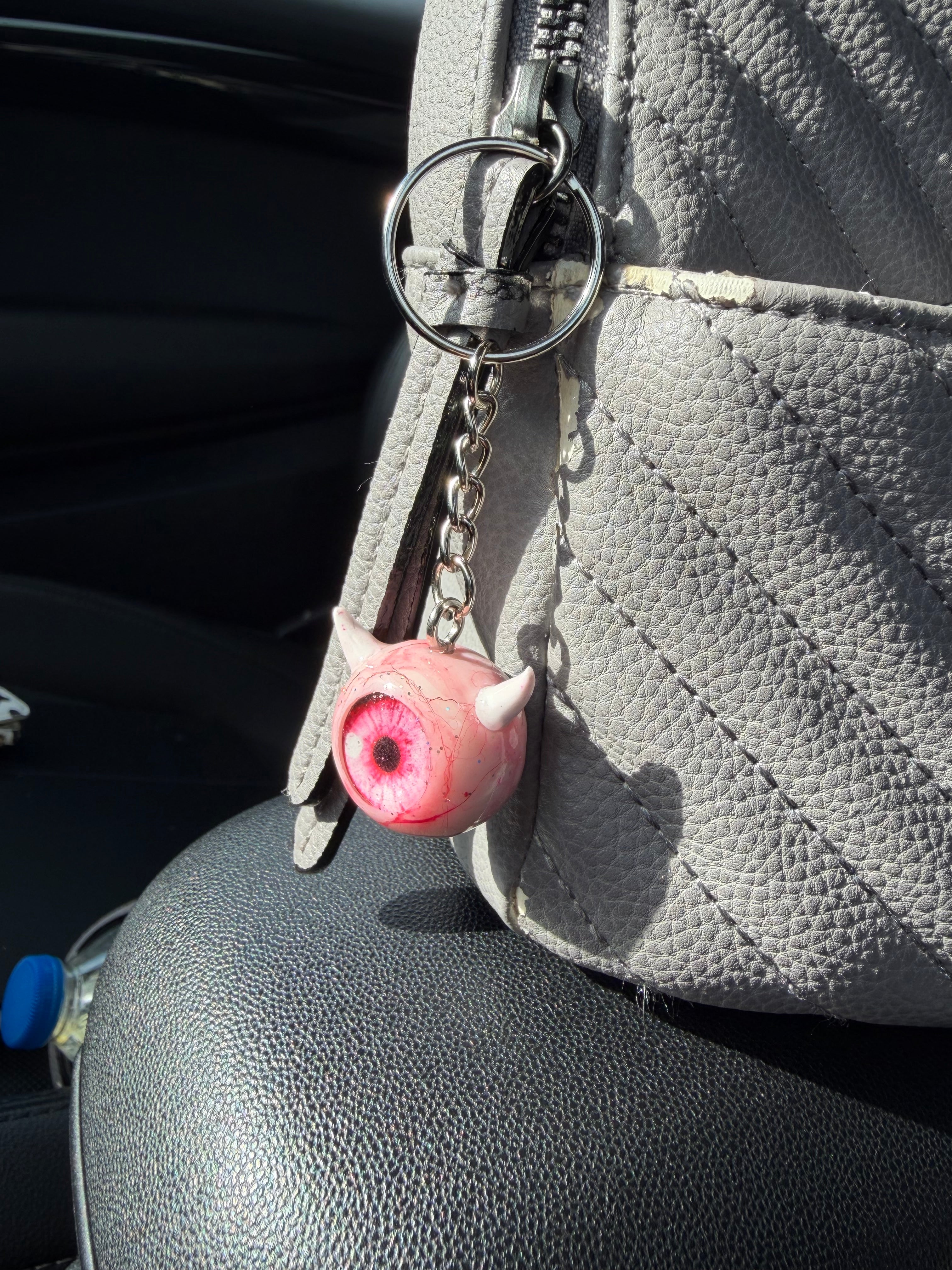 Pink sparkly devil eyeball keychain