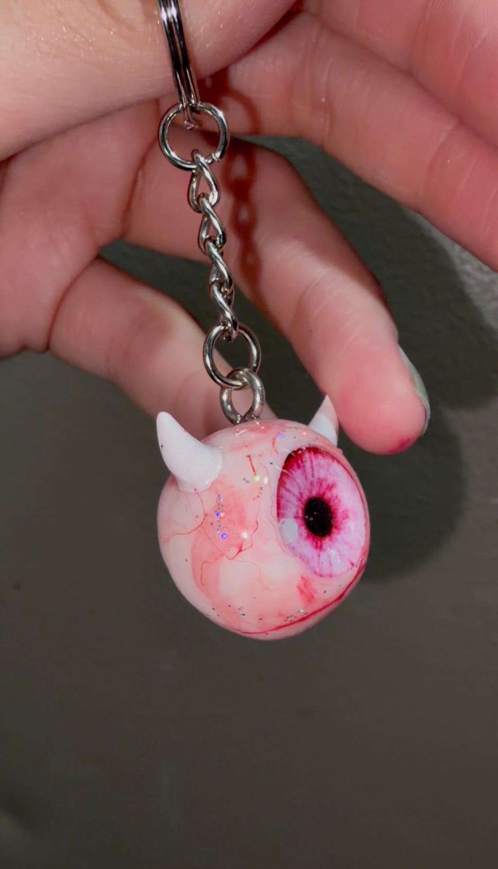 Pink sparkly devil eyeball keychain