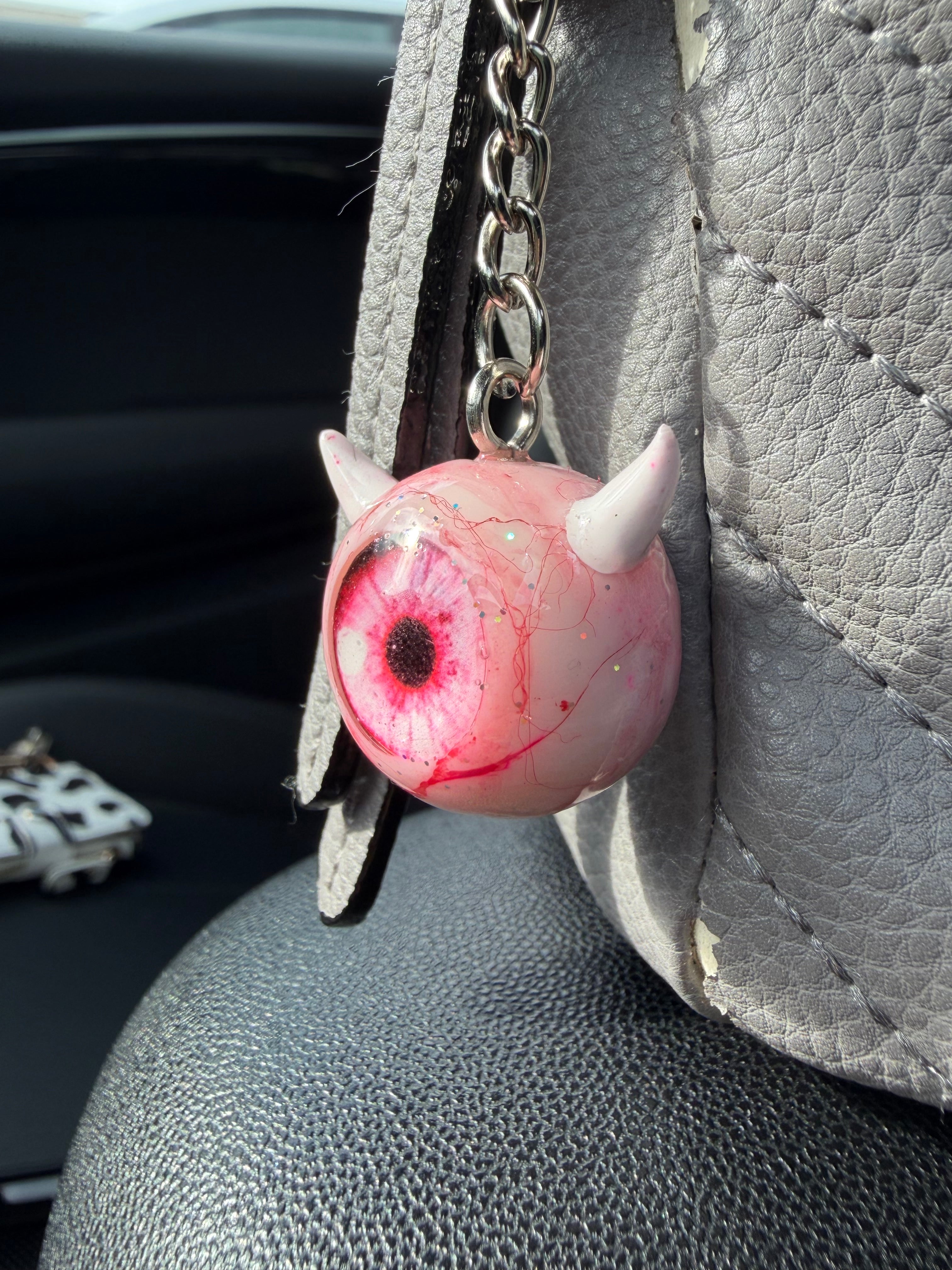 Pink sparkly devil eyeball keychain