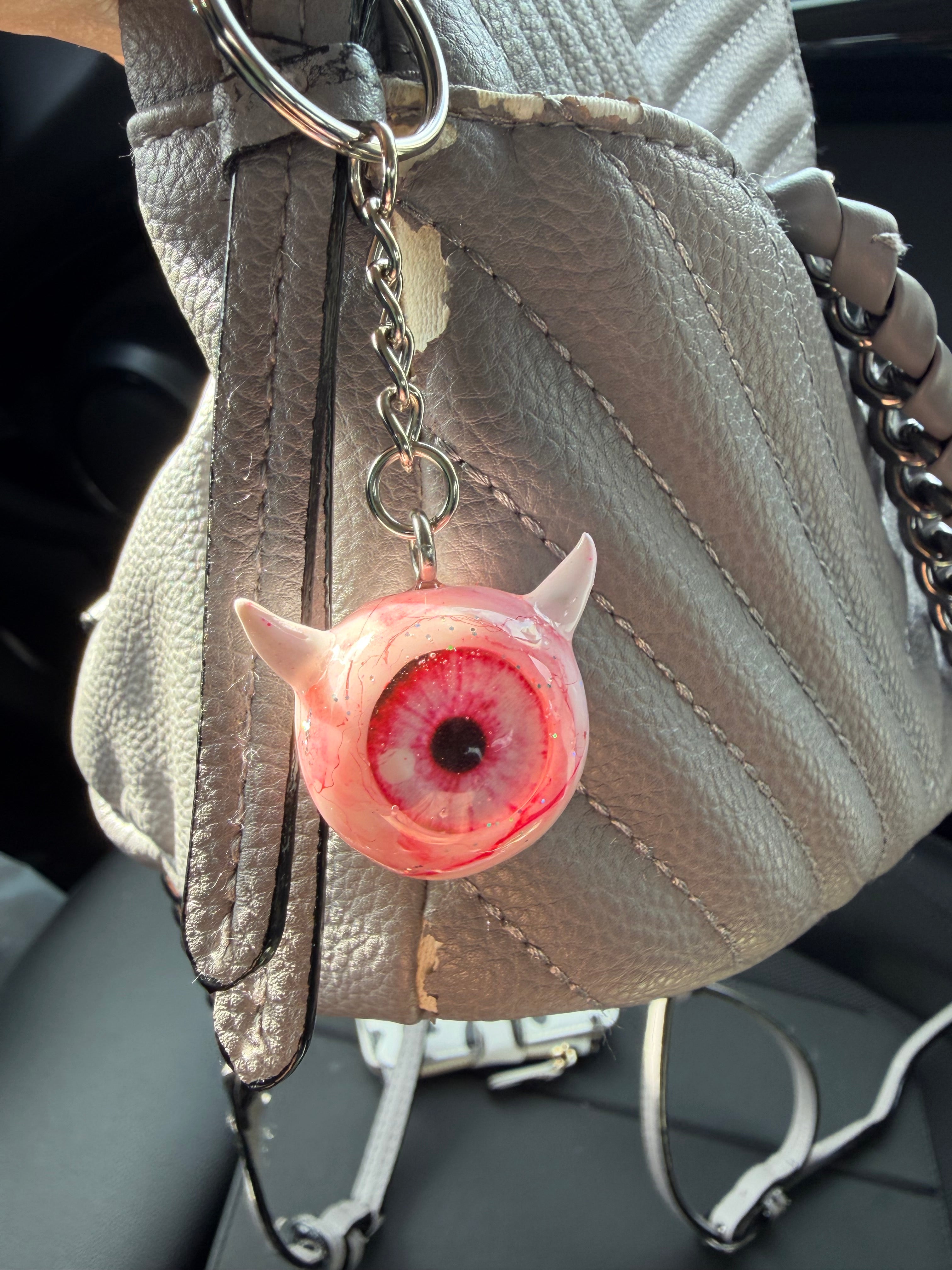 Pink sparkly devil eyeball keychain